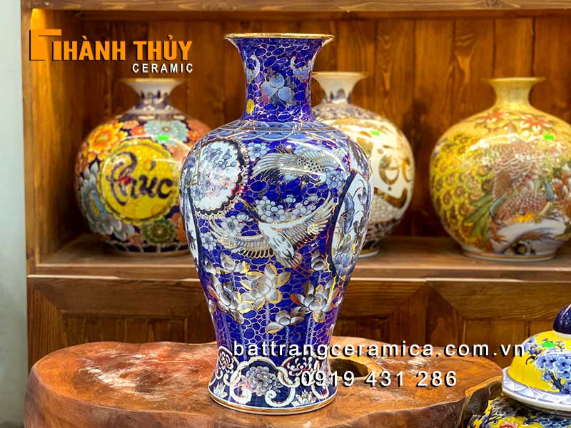 Bình chiêu tài bảo tiên liên hoa 50cm gốm sứ Bát Tràng vàng cao cấp Bình chiêu tài bảo tiên liên hoa 50cm gốm sứ Bát Tràng vàng cao cấp