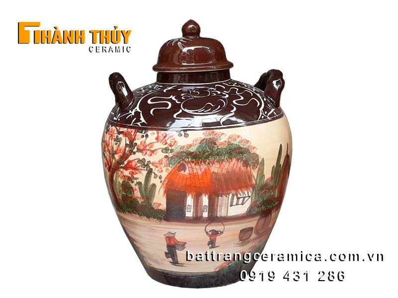 Vò Rượu Sứ Vẽ Cảnh Quê 30L An Toàn Chất Lượng Cao Cấp Bền Đẹp