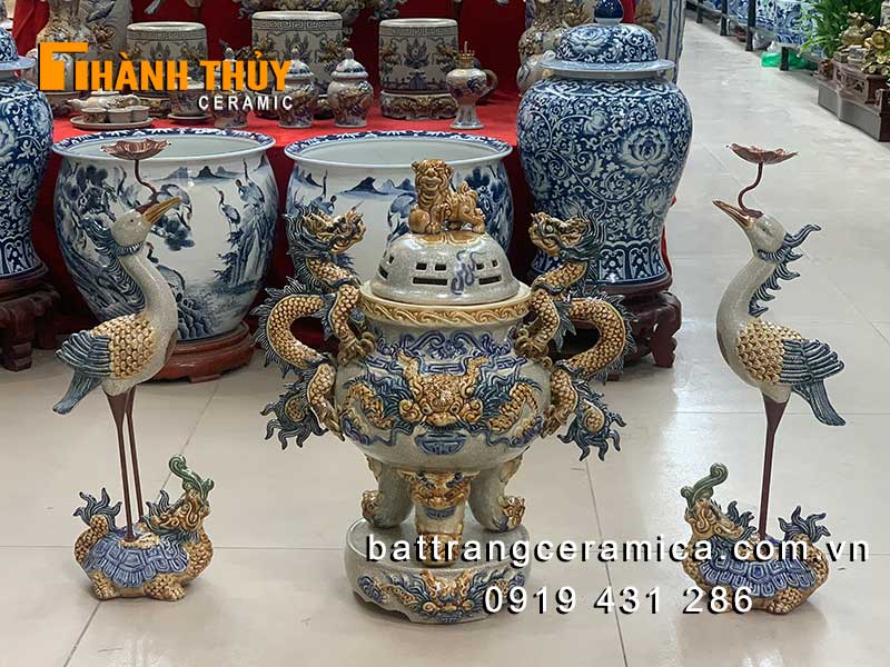 전통 도자기 불교 예단 삼재 세트 52cm 장식용 효도 선물