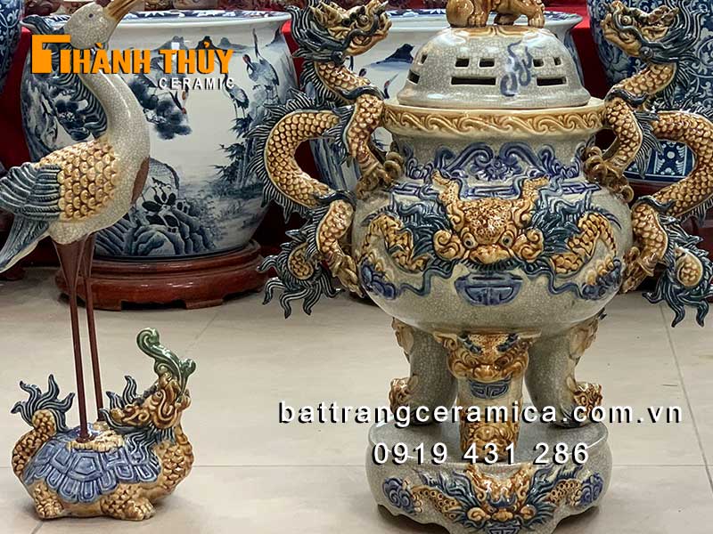 전통 도자기 불교 예단 삼재 세트 52cm 장식용 효도 선물