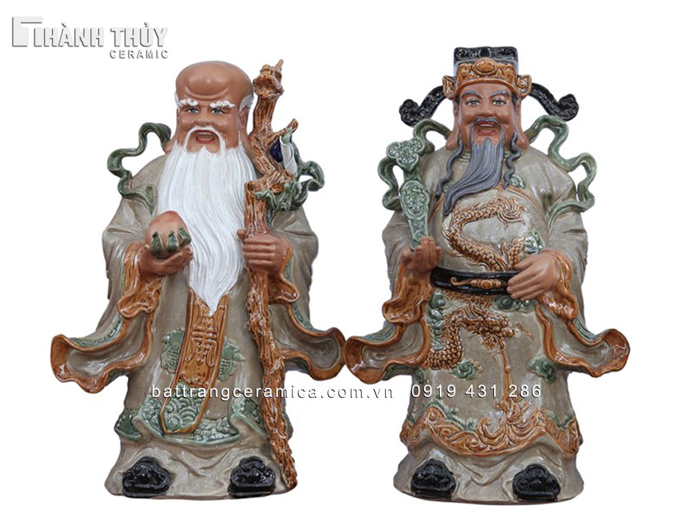 균열 무늬 전통 인물상 삼복 고급 65cm 장식