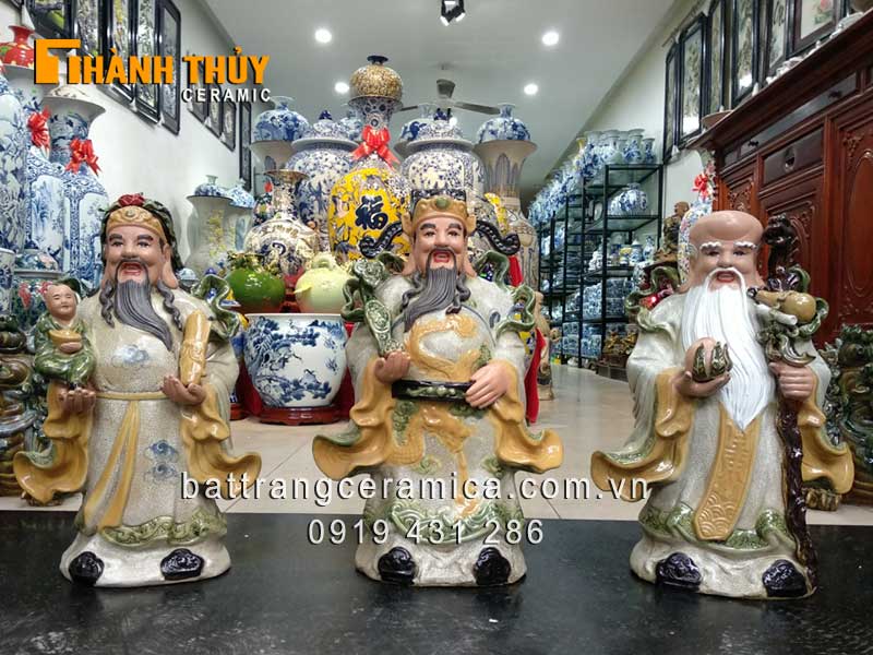 42cm 삼태 도자기 조각상 전통 무광 흙 예술품