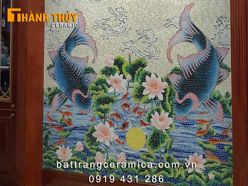 고급 집 꾸밈용 이무 망월 모자이크 도자기 그림 벽 장식