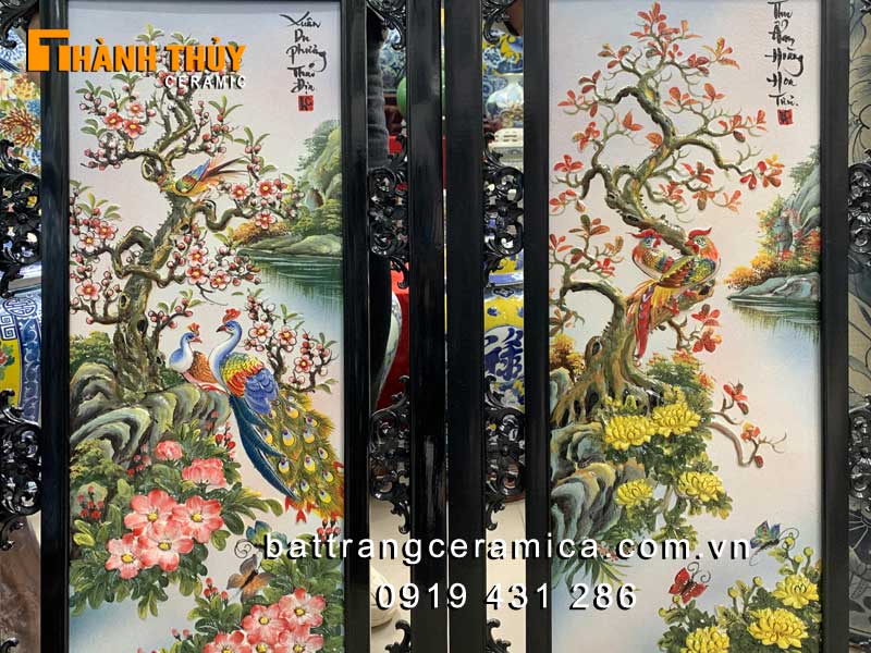 0.5x1m 입체 전통 사군자 도자기 벽화 세트