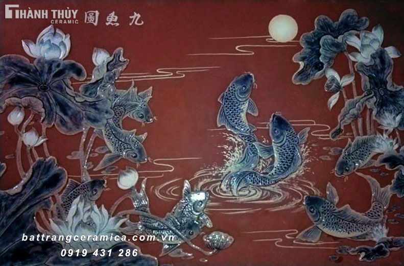 110x150cm 아홉 잉어 전통 그림 고풍스러운 장식