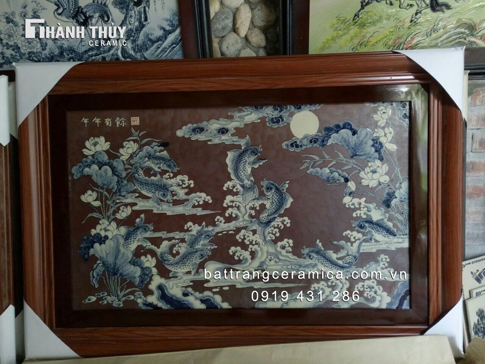 고급 도자기 구어 군집 어류 그림 90x130cm 행운과 성공 상징