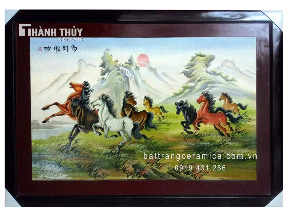 Bát Tràng 전통 말 그림 도자기 벽화 90x120cm 풍수 장식용