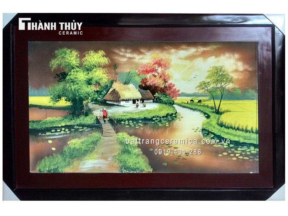 64x98cm 전통 베트남 시골 풍경 도자기 벽화