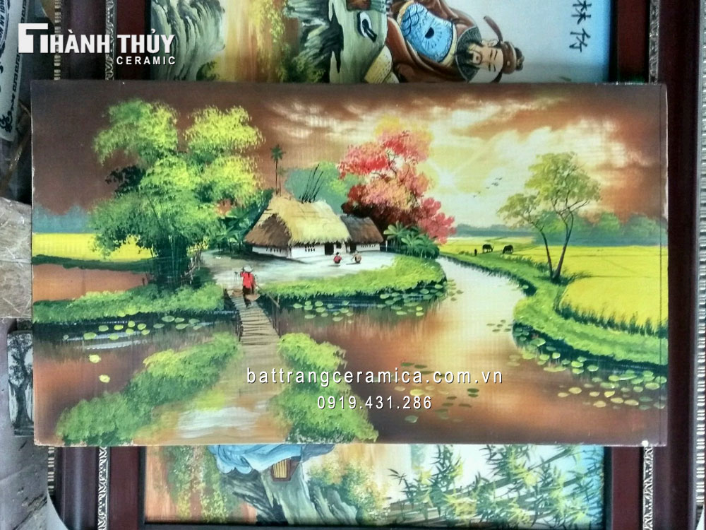 64x98cm 전통 베트남 시골 풍경 도자기 벽화