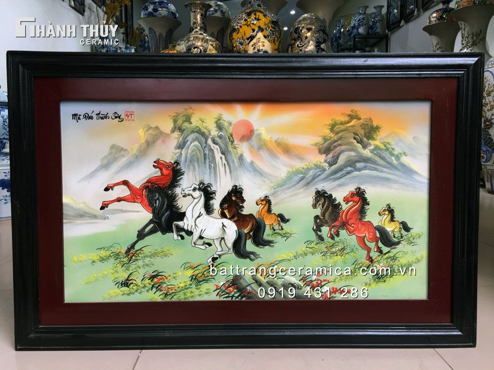 60x94cm 8기마 기세 등불 수공예 세라믹 전통 그림