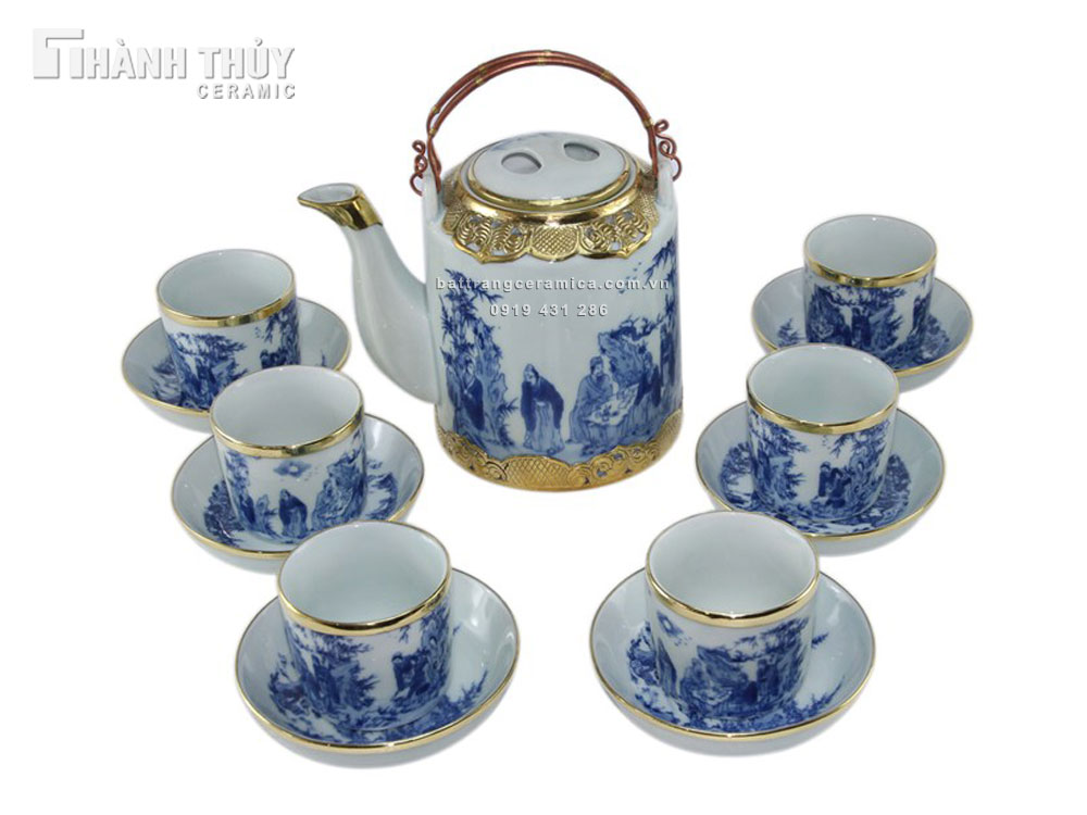 Ấm tích Bát Tràng Trúc Lâm Thất Hiền Số 2 Gốm sứ tinh xảo Ấm tích Bát Tràng Trúc Lâm Thất Hiền Số 2 Gốm sứ tinh xảo