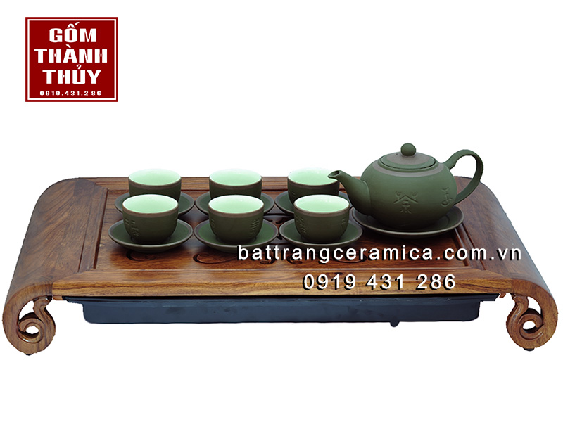 Tống phúc lộc thọ gốm xanh chỉ bạc bộ ấm trà cao cấp sang trọng Tống phúc lộc thọ gốm xanh chỉ bạc bộ ấm trà cao cấp sang trọng