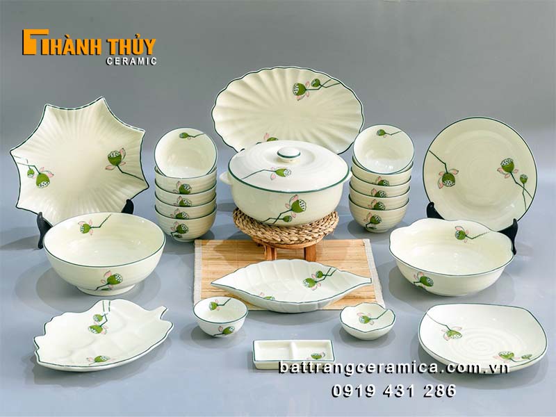 22pcs 연꽃 무늬 바트랑 안전 건강 도자기 식기