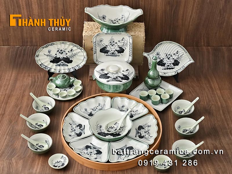 29pcs 바트짱 연잎 청자 식기 세트 무독 무중금속