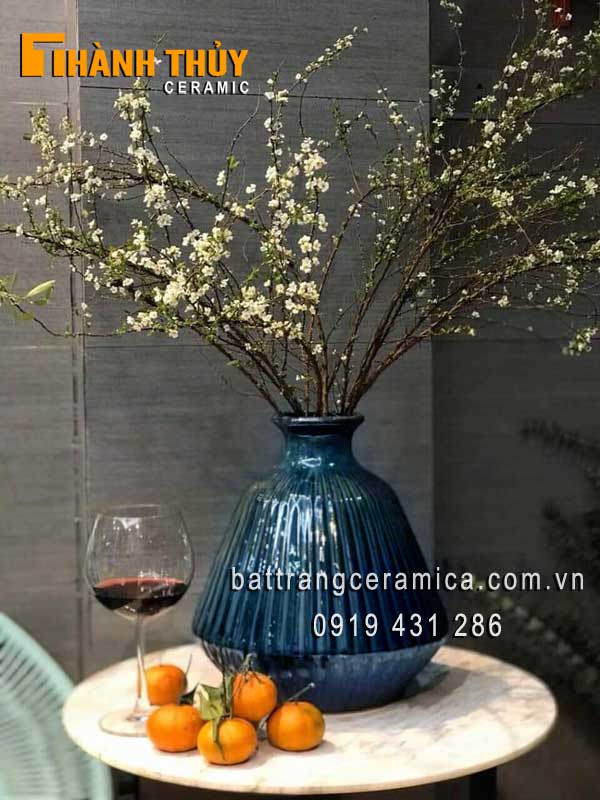 청옥 등롱 모양 화병 25cm 호화 전통 바트짱 도자기