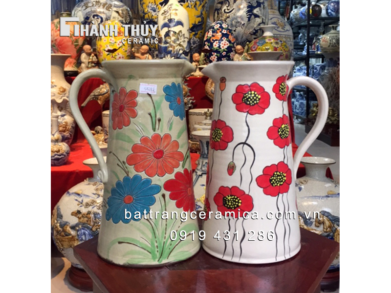 Bình cắm hoa vintage quai cao 25cm gốm sứ Bát Tràng cao cấp