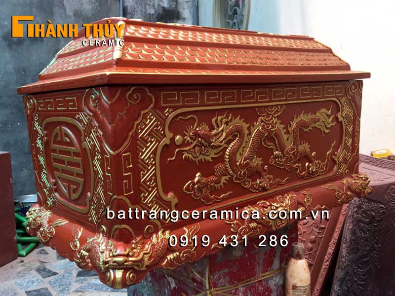 Tiểu quách sành Rồng nổi nâu đỏ Bát Tràng bền đẹp cao cấp Tiểu quách sành Rồng nổi nâu đỏ Bát Tràng bền đẹp cao cấp