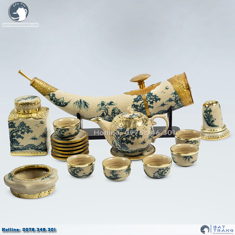 Bộ ấm chén men rạn bọc đồng sang trọng tặng kèm phụ kiện Bộ ấm chén men rạn bọc đồng sang trọng tặng kèm phụ kiện