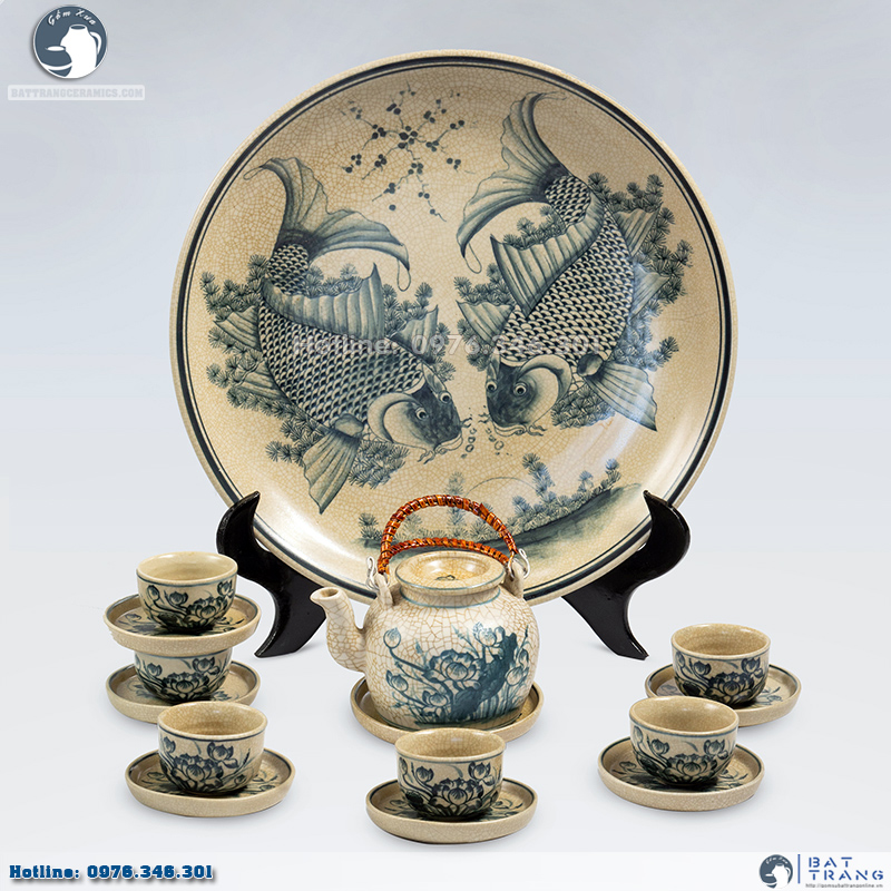Bộ ấm chén men rạn lõm Bát Tràng đẹp sang đĩa cảnh Bộ ấm chén men rạn lõm Bát Tràng đẹp sang đĩa cảnh