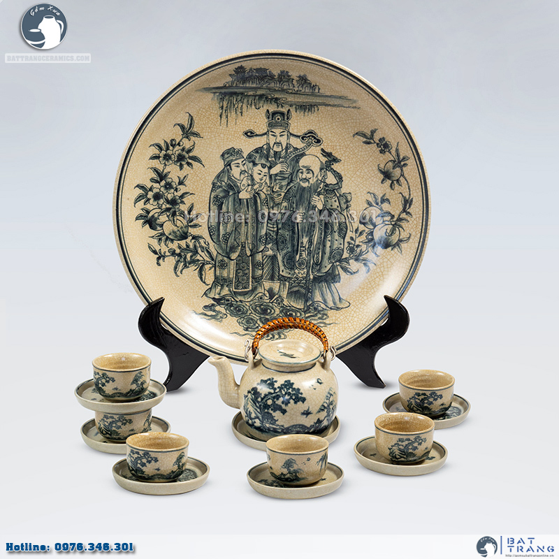 Bộ ấm chén men rạn lõm Bát Tràng đẹp sang đĩa cảnh Bộ ấm chén men rạn lõm Bát Tràng đẹp sang đĩa cảnh
