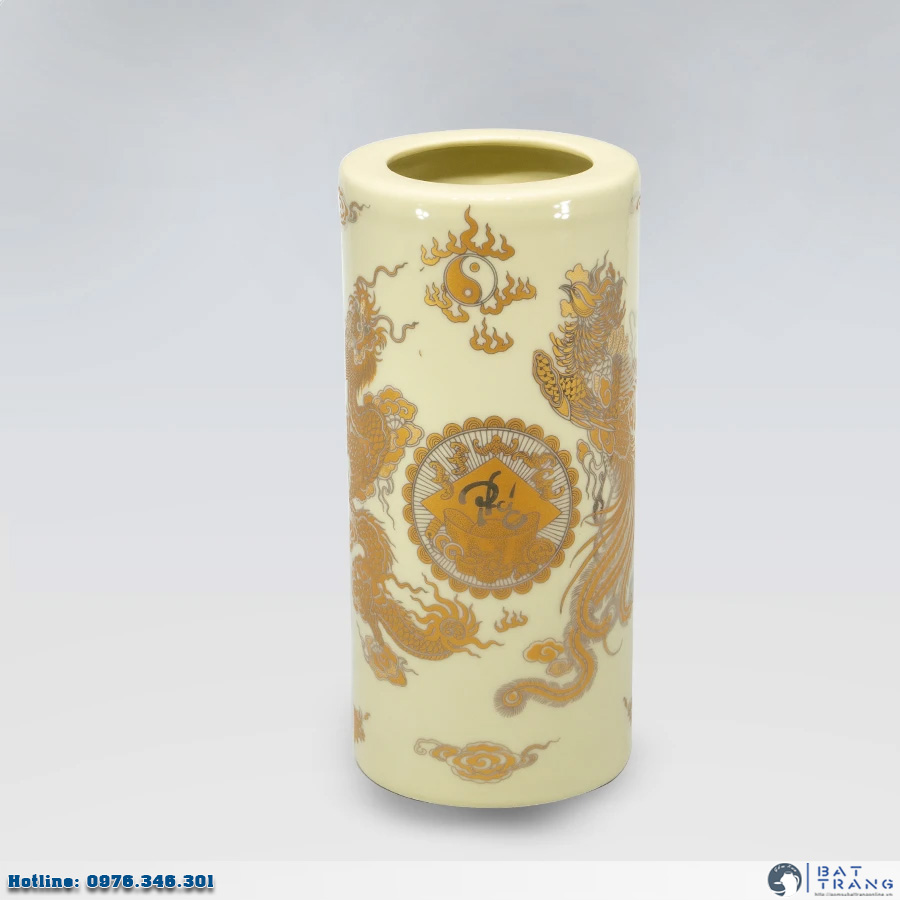 Ống hương vàng kim dán decal Bát Tràng chuẩn phong thủy đẹp Ống hương vàng kim dán decal Bát Tràng chuẩn phong thủy đẹp