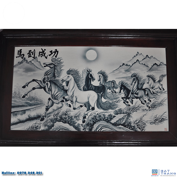 흑백 말 그림 손그림 도자기 액자 135x88cm 명작
