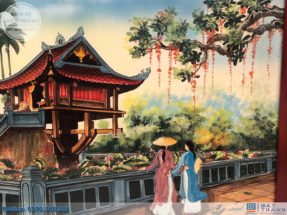 135x88cm 하노이 원통 사원 풍경 도자기 그림 대작