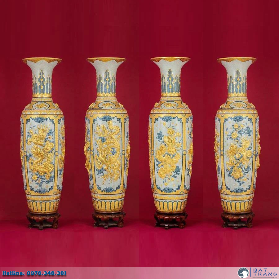 Lọ lộc bình men rạn dát vàng Bát Tràng sang trọng Long Ly Quy Phụng Lọ lộc bình men rạn dát vàng Bát Tràng sang trọng Long Ly Quy Phụng