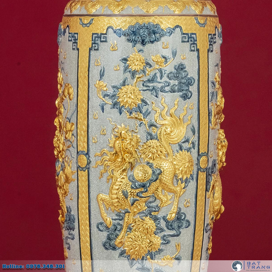 Lọ lộc bình men rạn dát vàng Bát Tràng sang trọng Long Ly Quy Phụng Lọ lộc bình men rạn dát vàng Bát Tràng sang trọng Long Ly Quy Phụng