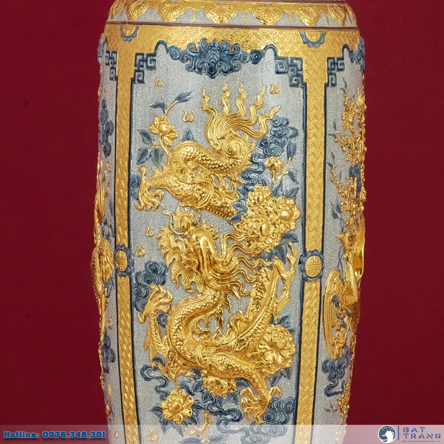 Lọ lộc bình men rạn dát vàng Bát Tràng sang trọng Long Ly Quy Phụng Lọ lộc bình men rạn dát vàng Bát Tràng sang trọng Long Ly Quy Phụng