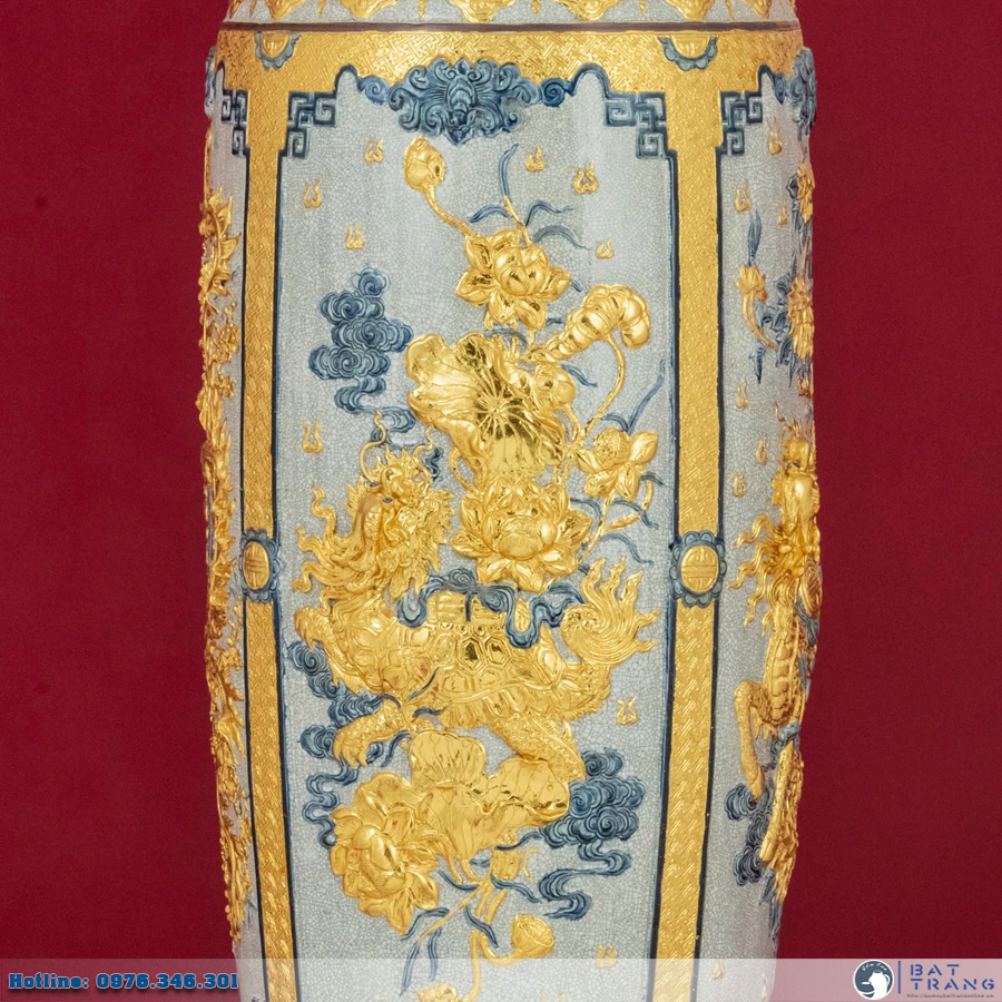 Lọ lộc bình men rạn dát vàng Bát Tràng sang trọng Long Ly Quy Phụng Lọ lộc bình men rạn dát vàng Bát Tràng sang trọng Long Ly Quy Phụng
