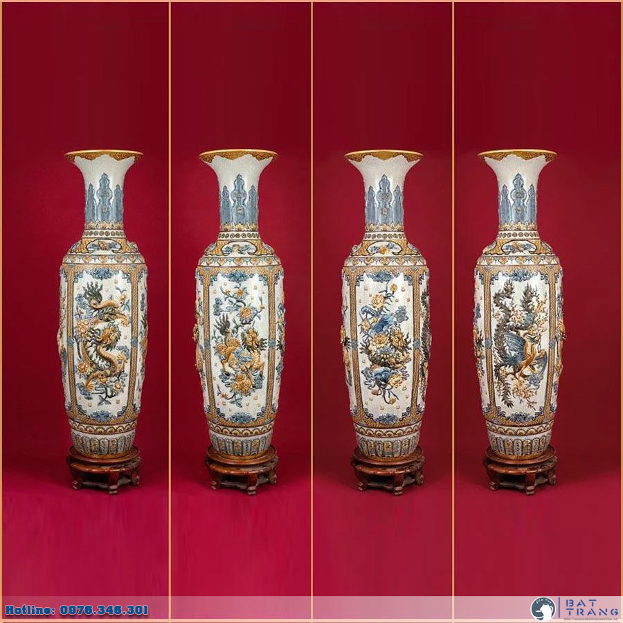 Lọ lộc bình men rạn Long Ly Quy Phụng Bát Tràng cao cấp phong thủy sang trọng Lọ lộc bình men rạn Long Ly Quy Phụng Bát Tràng cao cấp phong thủy sang trọng