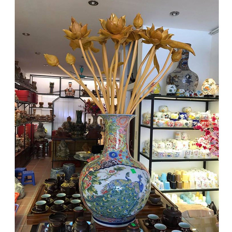 Lọ cắm hoa Bát Tràng vẽ tay chim công hoa độc đáo quà tặng Lọ cắm hoa Bát Tràng vẽ tay chim công hoa độc đáo quà tặng