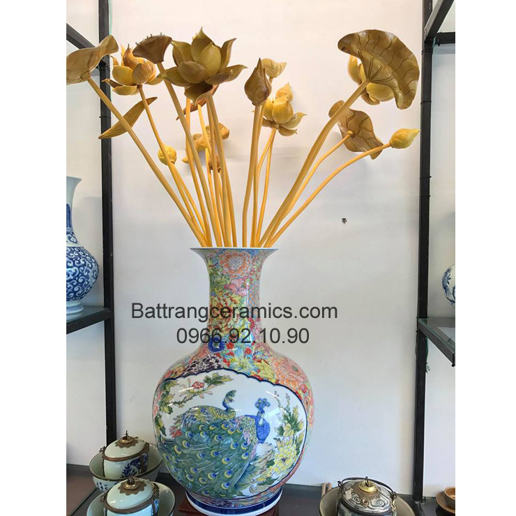 Lọ cắm hoa Bát Tràng vẽ tay chim công hoa độc đáo quà tặng Lọ cắm hoa Bát Tràng vẽ tay chim công hoa độc đáo quà tặng