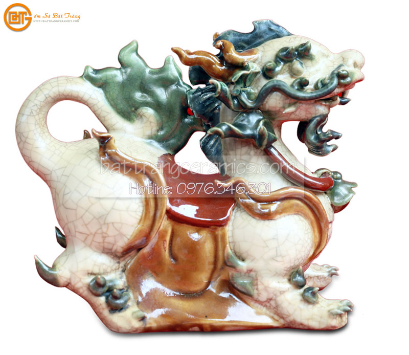 Đôi Nghê Đắp Nổi Cao 40cm Gốm Sứ Bát Tràng Thủ Công Sang Trọng