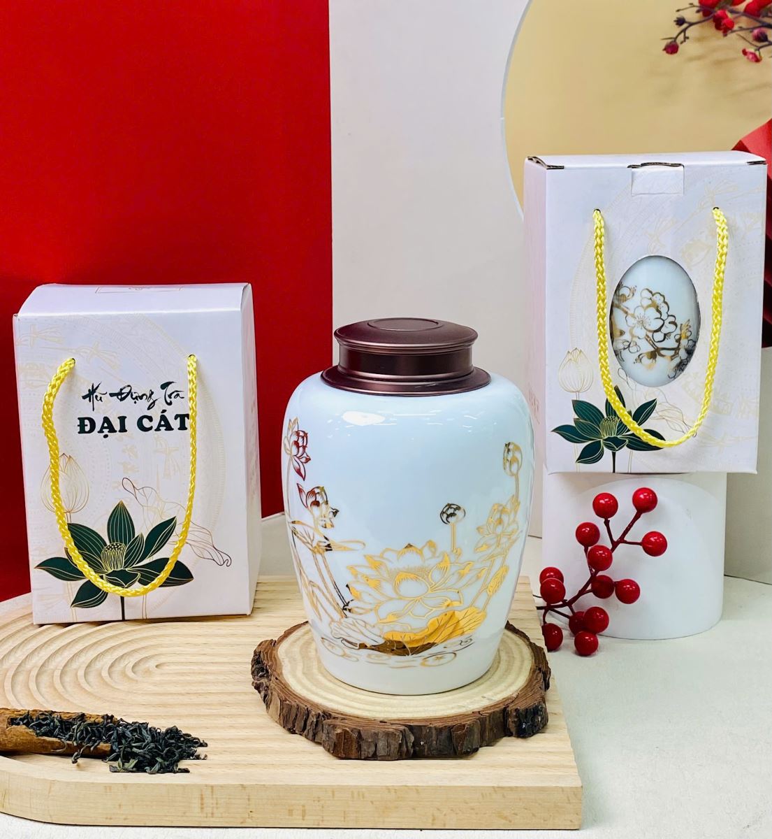 바트짱 차 저장용 금박 도자기 밀폐형 프리미엄 보관병