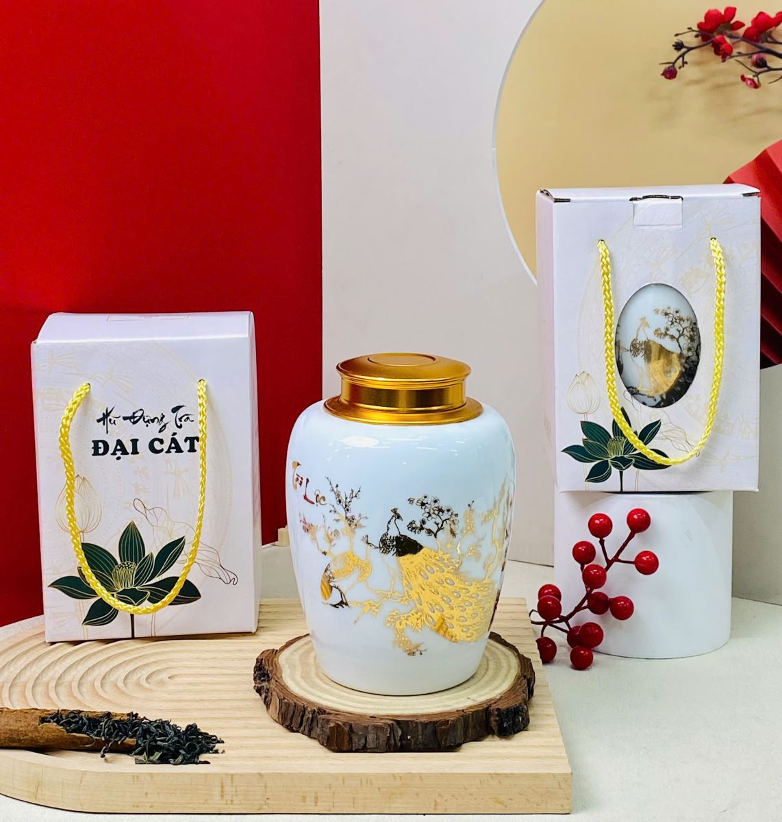 바트짱 차 저장용 금박 도자기 밀폐형 프리미엄 보관병