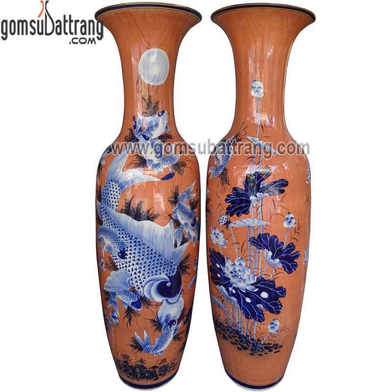 Lọ lộc bình cửu ngư vọng nguyệt men vân gỗ sang trọng cao cấp Lọ lộc bình cửu ngư vọng nguyệt men vân gỗ sang trọng cao cấp