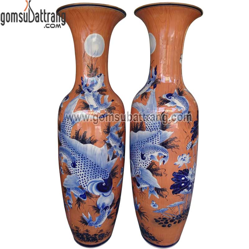 Lọ lộc bình cửu ngư vọng nguyệt men vân gỗ sang trọng cao cấp Lọ lộc bình cửu ngư vọng nguyệt men vân gỗ sang trọng cao cấp