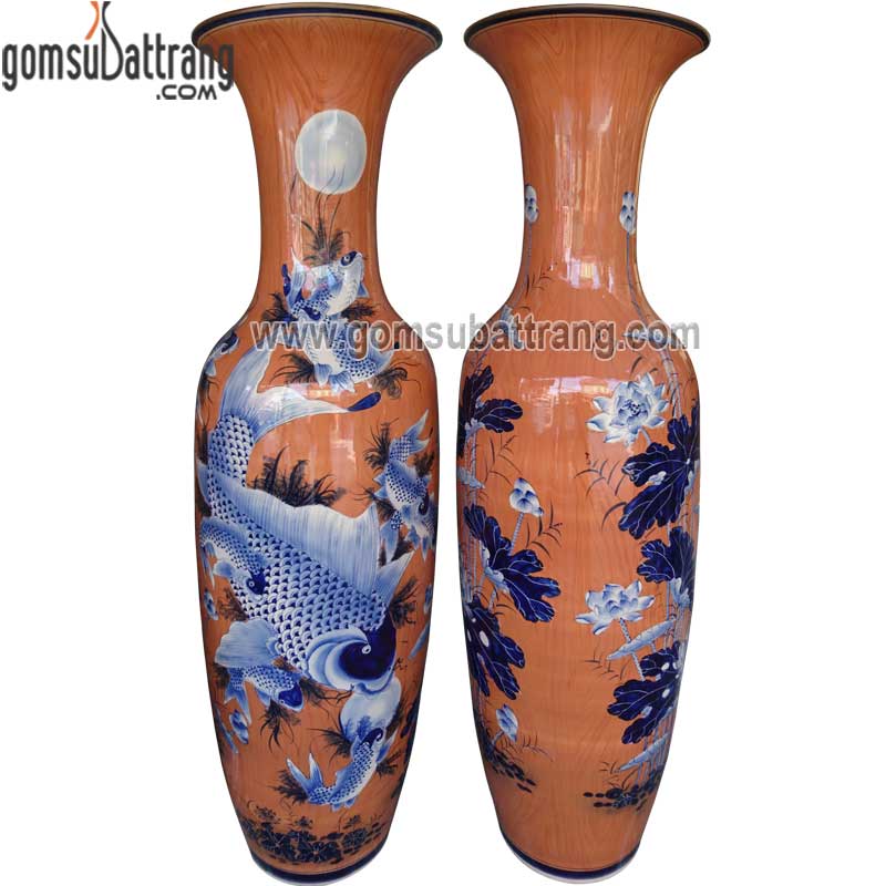 Lọ lộc bình cửu ngư vọng nguyệt men vân gỗ sang trọng cao cấp Lọ lộc bình cửu ngư vọng nguyệt men vân gỗ sang trọng cao cấp