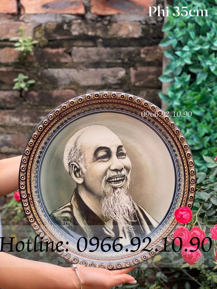 35cm 호치민 전통 초상화 도자기 접시, 반짱 걸작