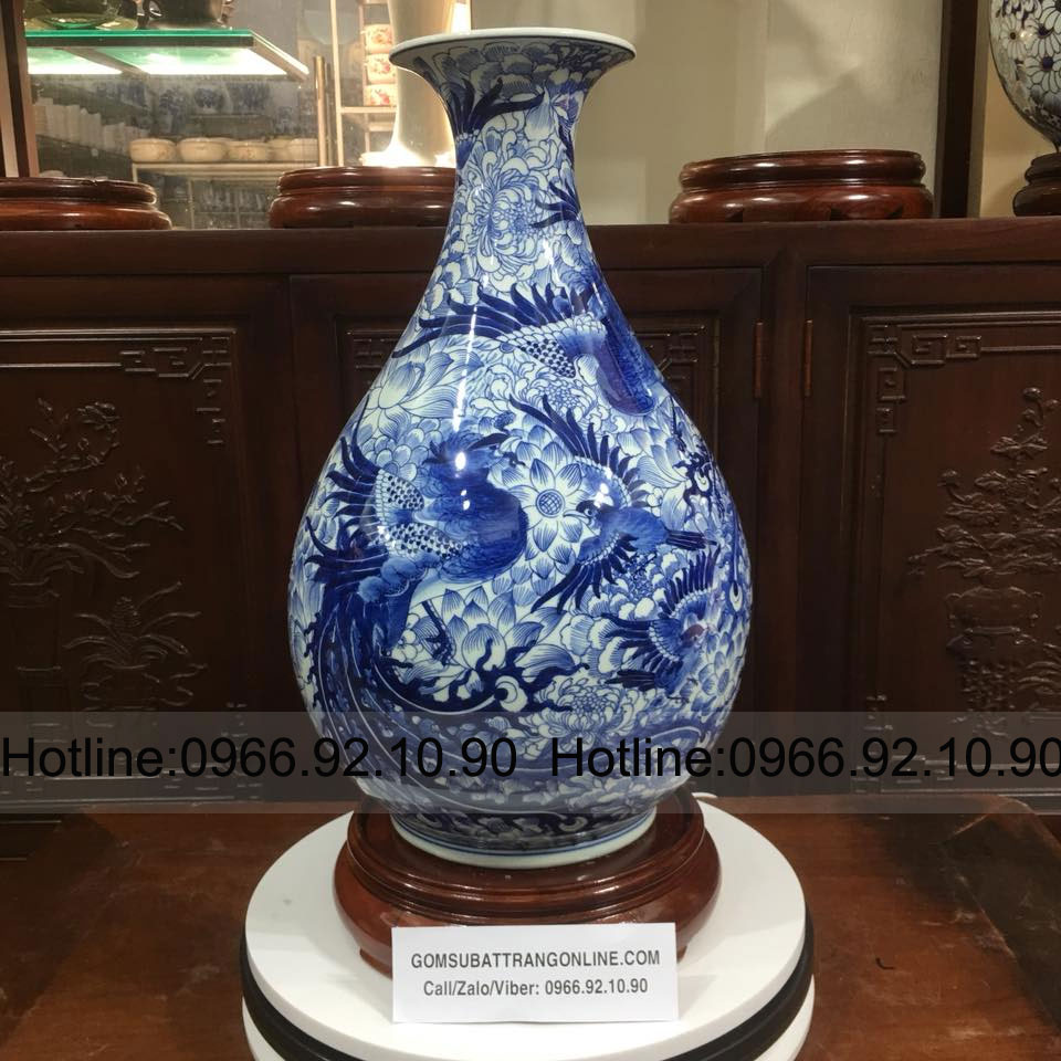 전통 청자 수백화 무늬 대형 장식 병 45cm