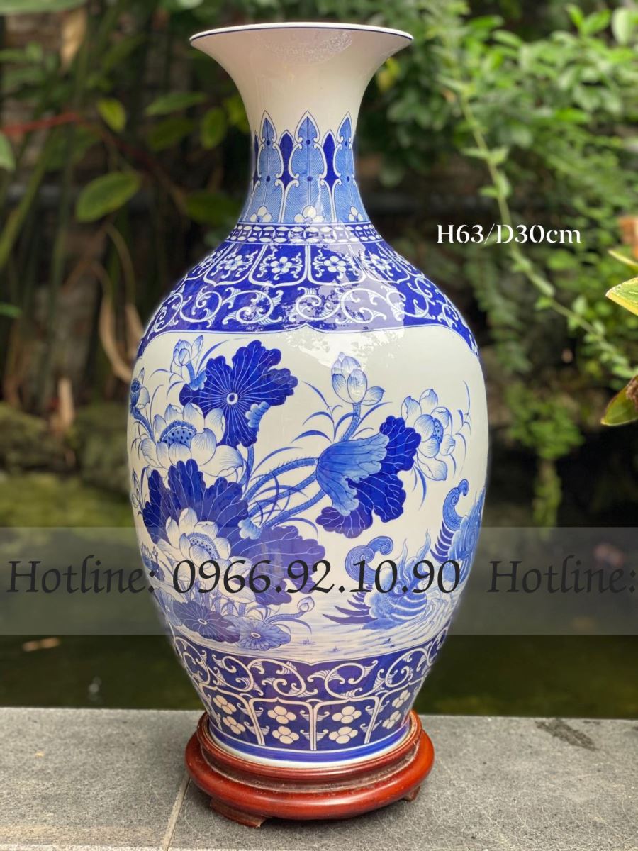전통 파란빛 청자 두 풍경 화병 63cm 아늑한 인테리어