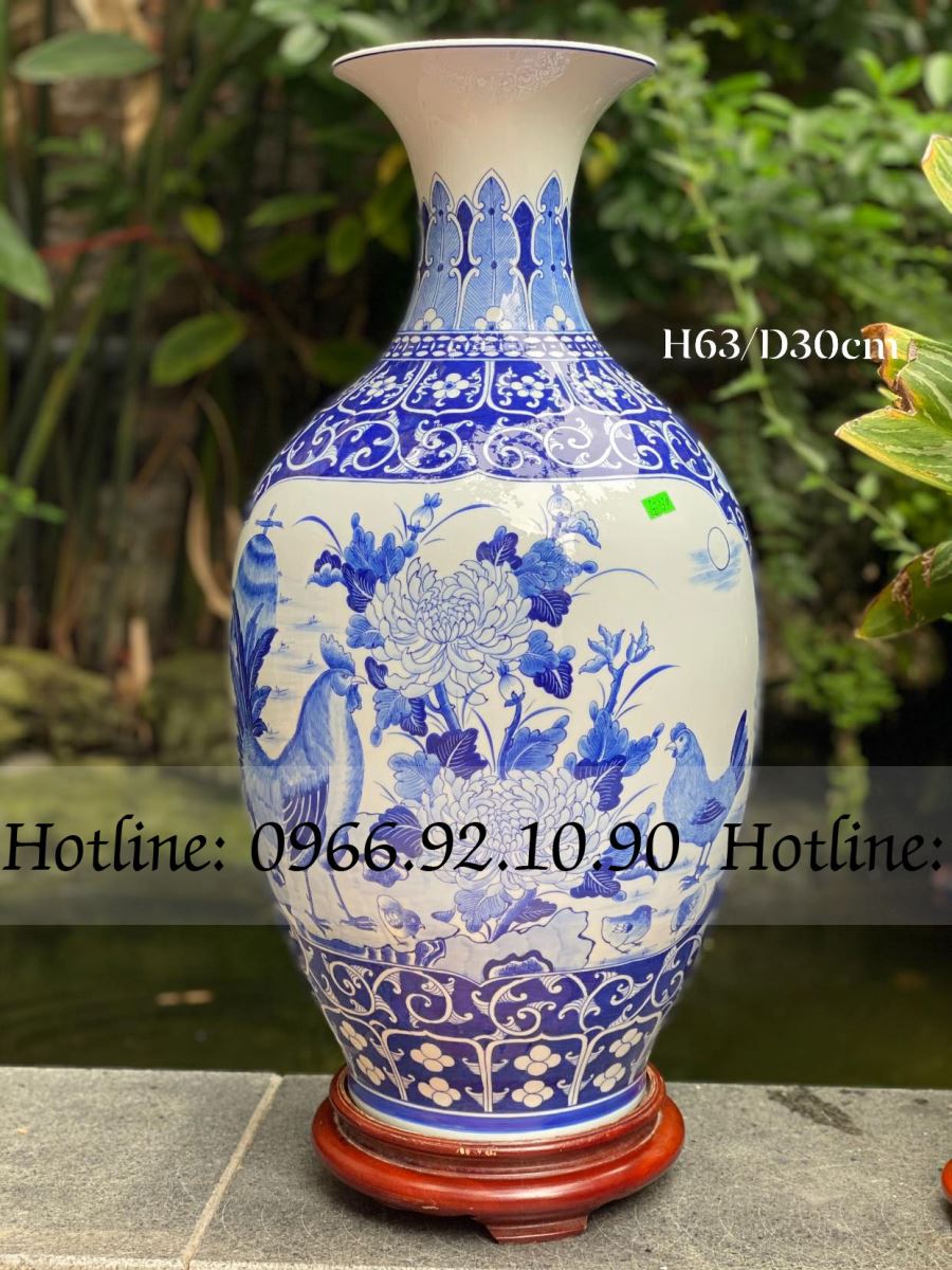 전통 파란빛 청자 두 풍경 화병 63cm 아늑한 인테리어
